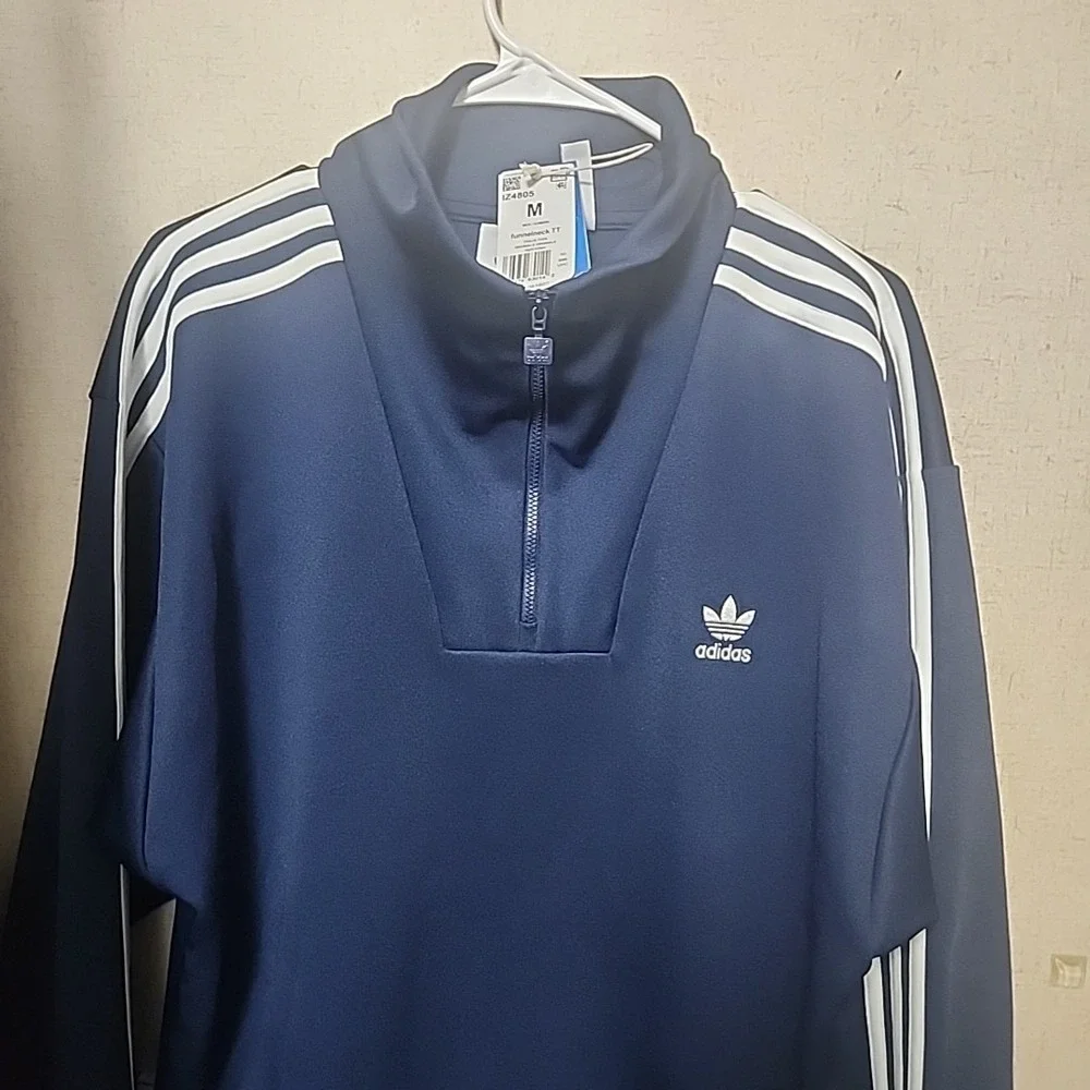 Men's Adidas Size M Funnelneck Track  Pullover Jacket Trefoil Logo NAVY BLUE NWT